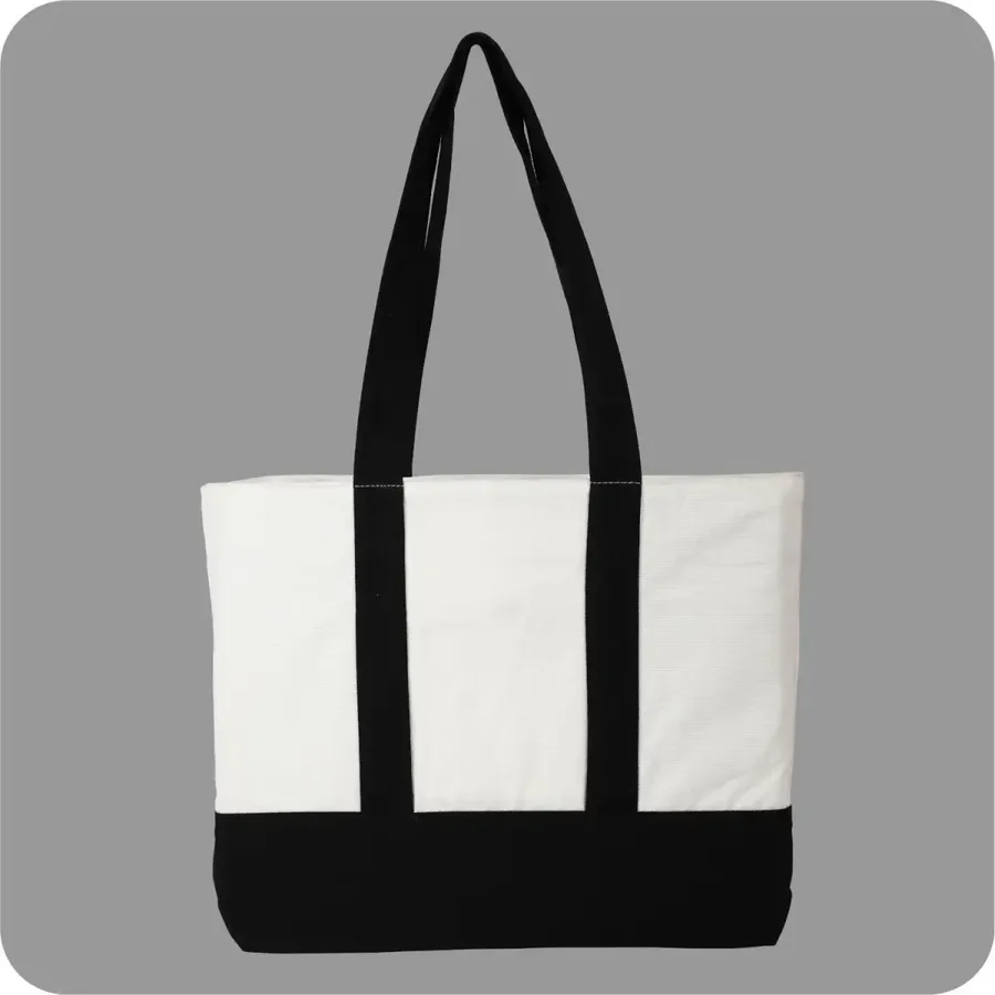 Canvas boat tote, black trim, zip (CNS-81)