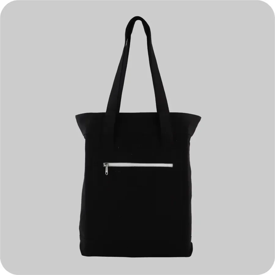 Canvas tote, black, zip pocket (CNS-93)