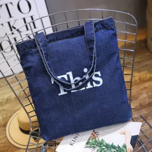 Denim tote, dark, long handles (DNM-02)
