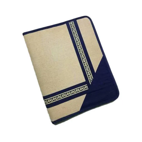Jute folder, navy trim, zip (FDR-02)