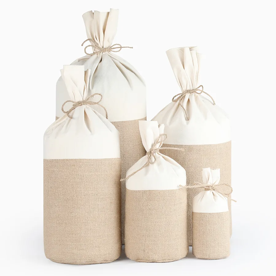 Cotton and jute bottle pouches, set (PCH-03)