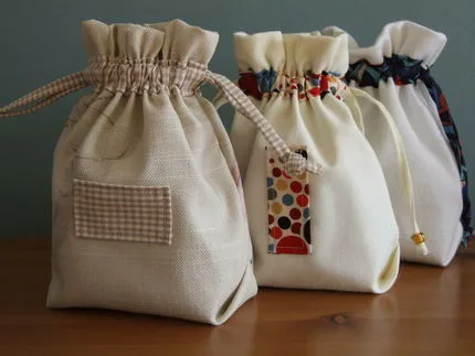 Cotton drawstring pouches, patch, set (PCH-32)